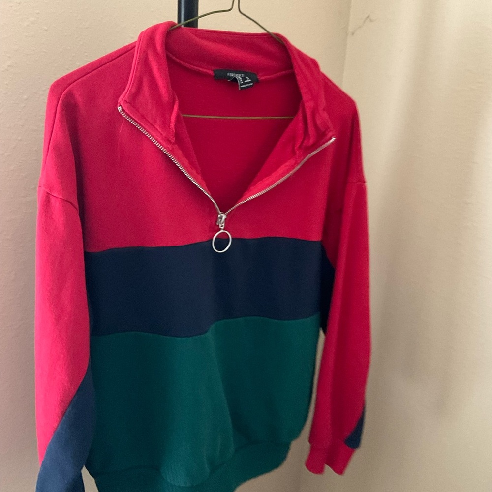 Forever 21 Vibrant Red Half-Zip Pullover